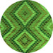 Round Machine Washable Abstract Green Modern Area Rugs, wshabs5366grn