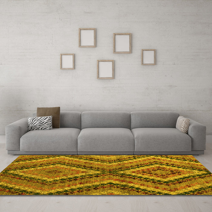 Machine Washable Abstract Yellow Modern Rug in a Living Room, wshabs5366yw