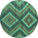 Round Machine Washable Abstract Turquoise Modern Area Rugs, wshabs5366turq