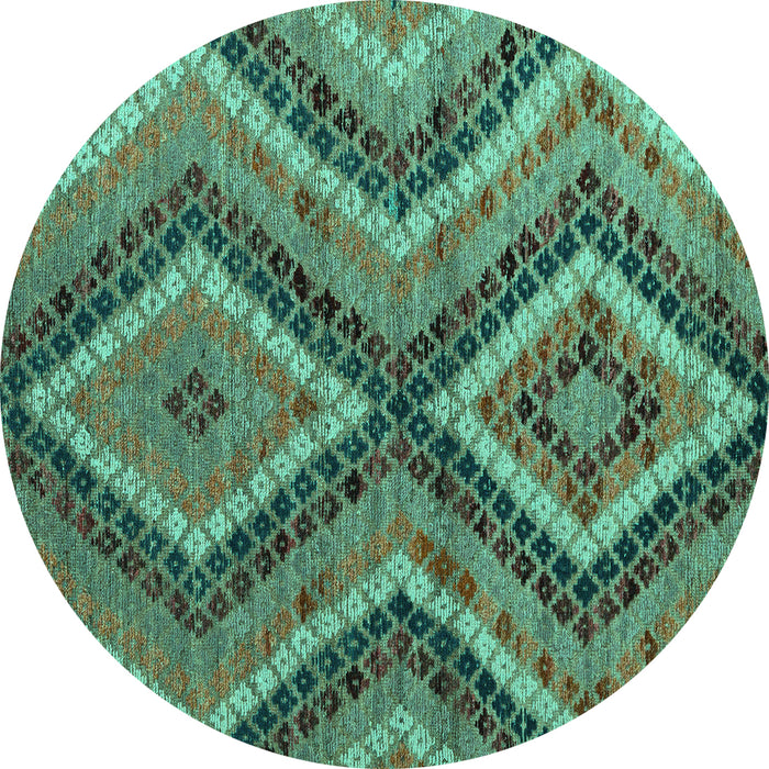 Round Abstract Turquoise Modern Rug, abs5366turq