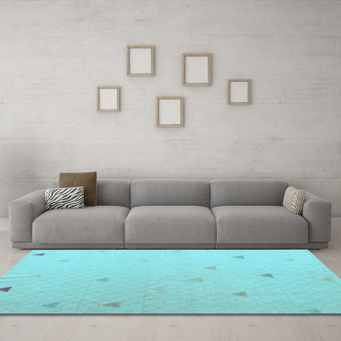 Machine Washable Solid Light Blue Modern Rug in a Living Room, wshabs5367lblu