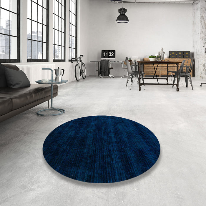 Round Abstract Blue Modern Rug in a Office, abs5368
