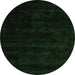 Round Machine Washable Abstract Emerald Green Modern Area Rugs, wshabs5368emgrn