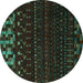 Round Abstract Turquoise Modern Rug, abs5369turq