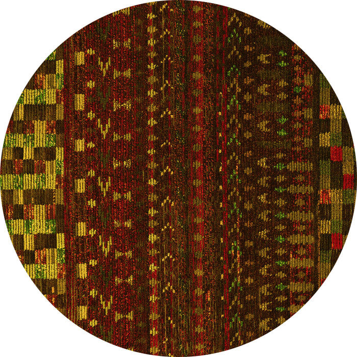 Round Abstract Yellow Modern Rug, abs5369yw