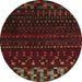 Round Abstract Reddish Brown Modern Rug, abs5369