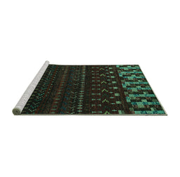 Sideview of Machine Washable Abstract Turquoise Modern Area Rugs, wshabs5369turq
