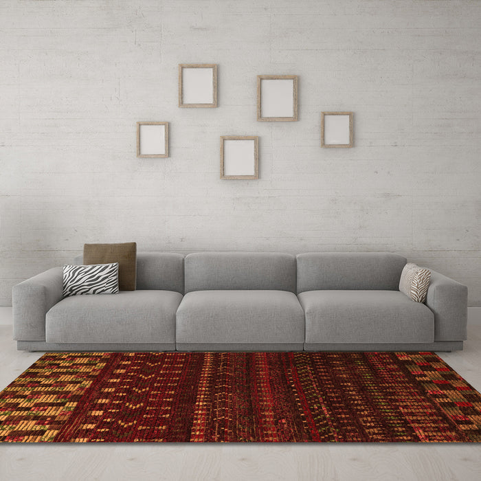 Machine Washable Abstract Orange Modern Area Rugs in a Living Room, wshabs5369org