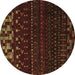 Round Machine Washable Abstract Brown Modern Rug, wshabs5369brn