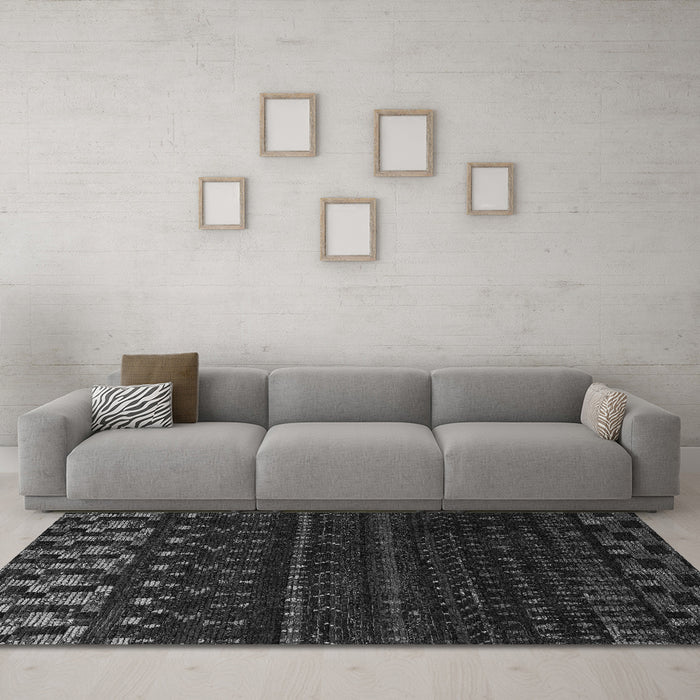 Machine Washable Abstract Gray Modern Rug in a Living Room,, wshabs5369gry