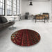 Round Machine Washable Abstract Sepia Brown Rug in a Office, wshabs5369