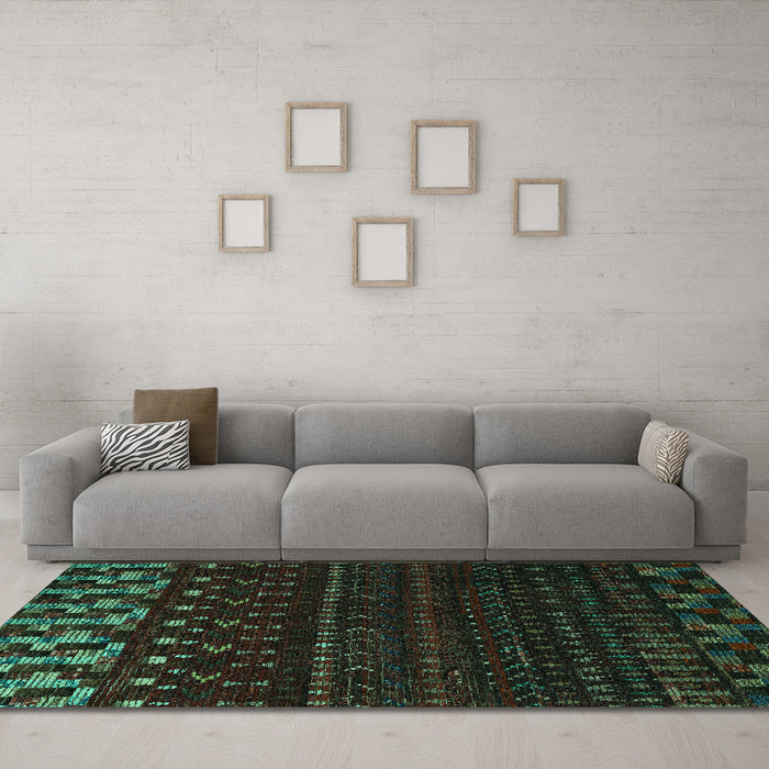 Machine Washable Abstract Turquoise Modern Area Rugs in a Living Room,, wshabs5369turq