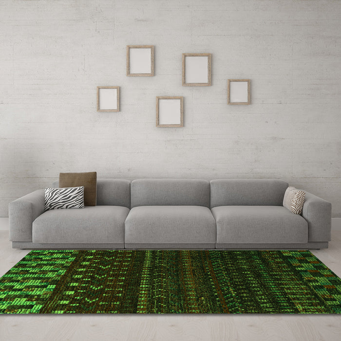 Machine Washable Abstract Green Modern Area Rugs in a Living Room,, wshabs5369grn
