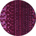 Round Machine Washable Abstract Pink Modern Rug, wshabs5369pnk