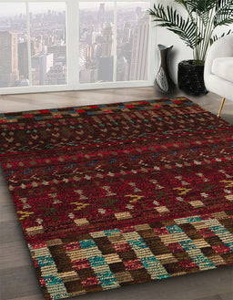 Machine Washable Abstract Sepia Brown Rug in a Family Room, wshabs5369