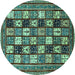 Round Machine Washable Abstract Turquoise Modern Area Rugs, wshabs536turq