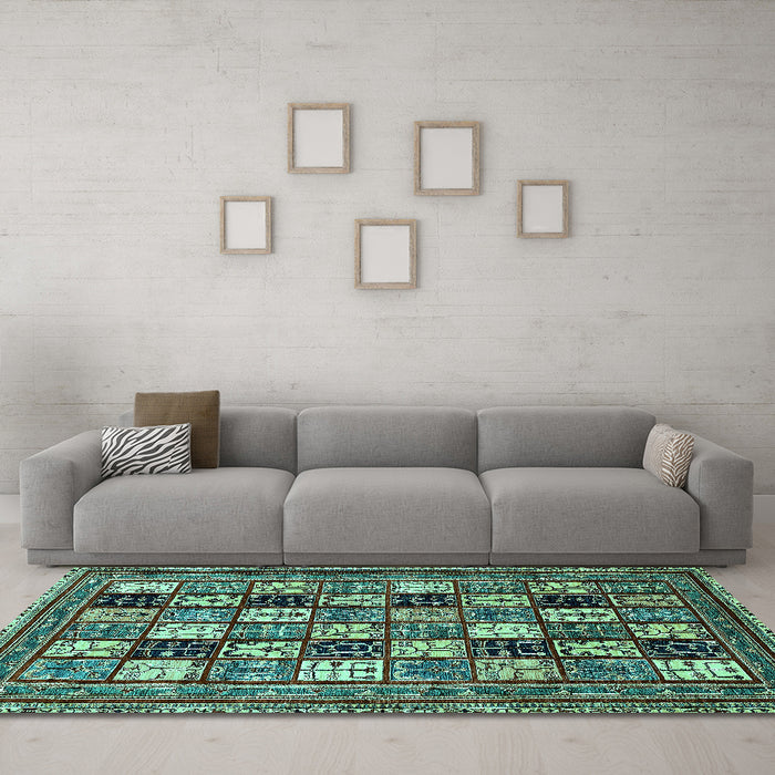 Machine Washable Abstract Turquoise Modern Area Rugs in a Living Room,, wshabs536turq
