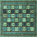 Square Machine Washable Abstract Turquoise Modern Area Rugs, wshabs536turq