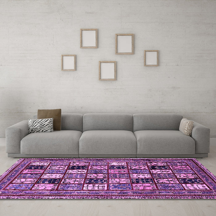 Machine Washable Abstract Purple Modern Area Rugs in a Living Room, wshabs536pur
