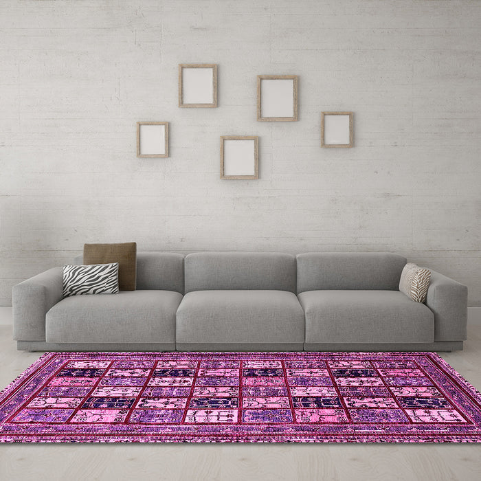 Machine Washable Abstract Pink Modern Rug in a Living Room, wshabs536pnk