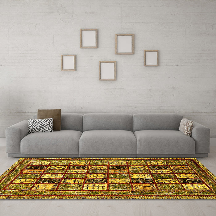 Machine Washable Abstract Yellow Modern Rug in a Living Room, wshabs536yw