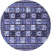 Round Machine Washable Abstract Blue Modern Rug, wshabs536blu