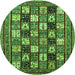 Round Machine Washable Abstract Green Modern Area Rugs, wshabs536grn