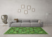 Machine Washable Abstract Green Modern Area Rugs in a Living Room,, wshabs536grn