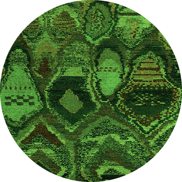 Round Machine Washable Abstract Green Modern Area Rugs, wshabs5370grn