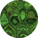 Round Machine Washable Abstract Green Modern Area Rugs, wshabs5370grn