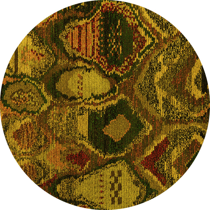 Round Abstract Yellow Modern Rug, abs5370yw