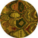 Round Abstract Yellow Modern Rug, abs5370yw