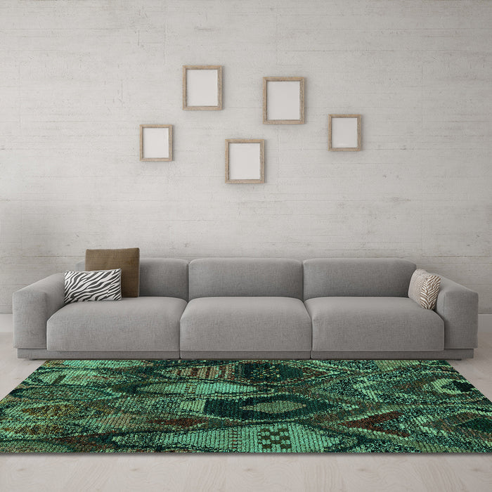 Machine Washable Abstract Turquoise Modern Area Rugs in a Living Room,, wshabs5370turq