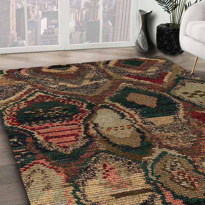 Abstract Red Modern Rug in Family Room, abs5370