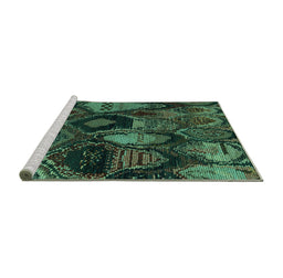 Sideview of Machine Washable Abstract Turquoise Modern Area Rugs, wshabs5370turq