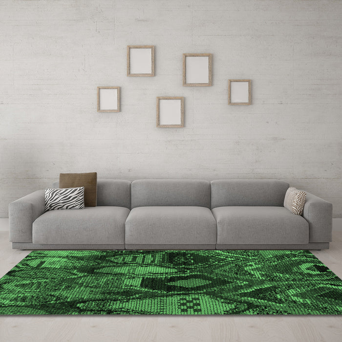 Machine Washable Abstract Emerald Green Modern Area Rugs in a Living Room,, wshabs5370emgrn