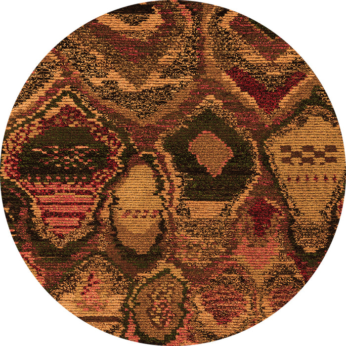 Round Machine Washable Abstract Orange Modern Area Rugs, wshabs5370org