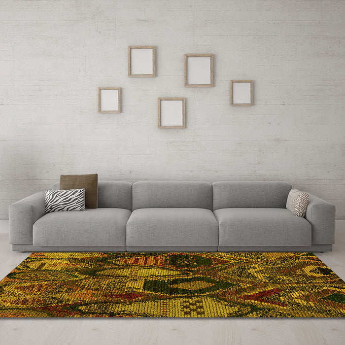 Machine Washable Abstract Yellow Modern Rug in a Living Room, wshabs5370yw