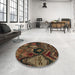 Round Machine Washable Abstract Night Red Rug in a Office, wshabs5370