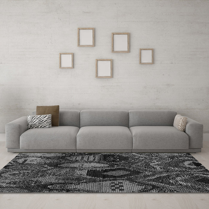 Machine Washable Abstract Gray Modern Rug in a Living Room,, wshabs5370gry