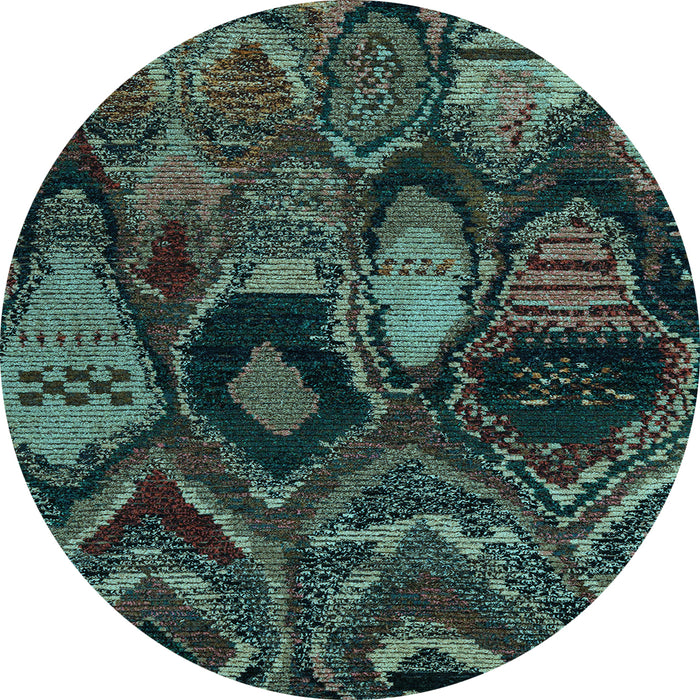 Round Abstract Light Blue Modern Rug, abs5370lblu