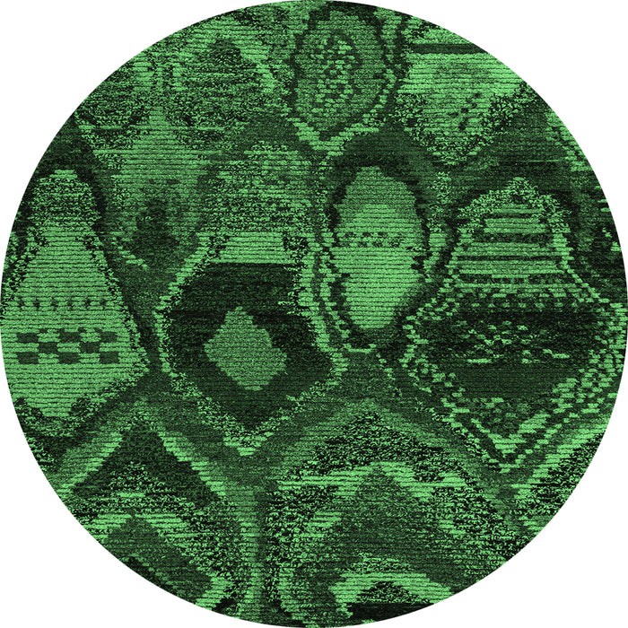 Round Machine Washable Abstract Emerald Green Modern Area Rugs, wshabs5370emgrn