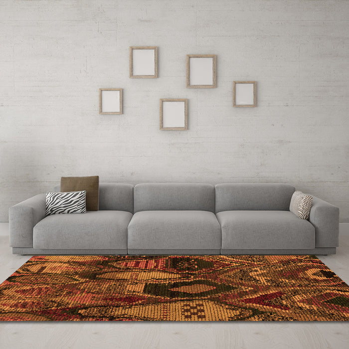 Machine Washable Abstract Orange Modern Area Rugs in a Living Room, wshabs5370org
