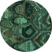 Round Abstract Turquoise Modern Rug, abs5370turq