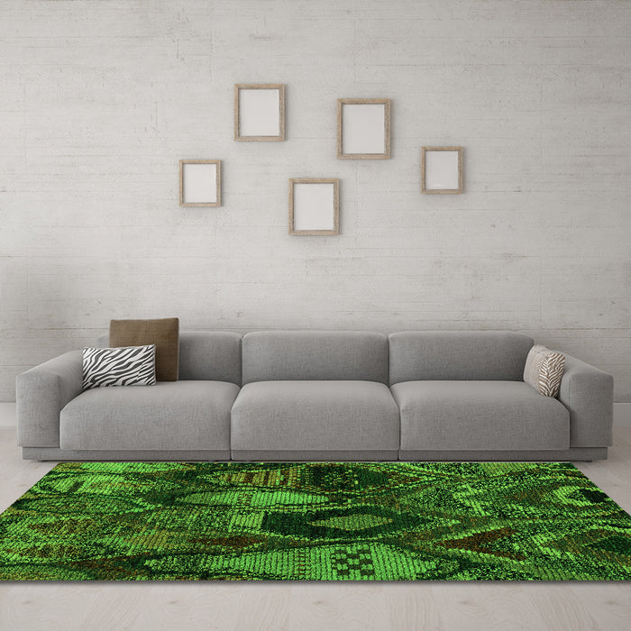 Machine Washable Abstract Green Modern Area Rugs in a Living Room,, wshabs5370grn