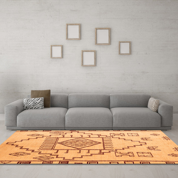 Machine Washable Solid Orange Modern Area Rugs in a Living Room, wshabs5371org