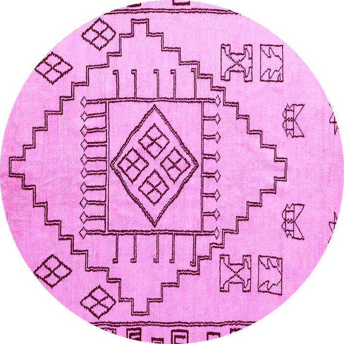 Round Machine Washable Solid Pink Modern Rug, wshabs5371pnk