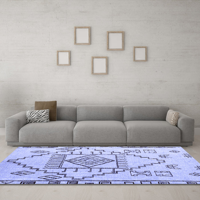 Machine Washable Solid Blue Modern Rug in a Living Room, wshabs5371blu