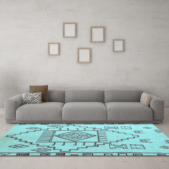 Machine Washable Solid Light Blue Modern Rug in a Living Room, wshabs5371lblu