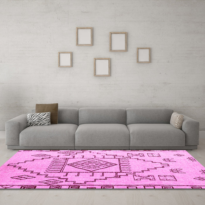 Machine Washable Solid Pink Modern Rug in a Living Room, wshabs5371pnk